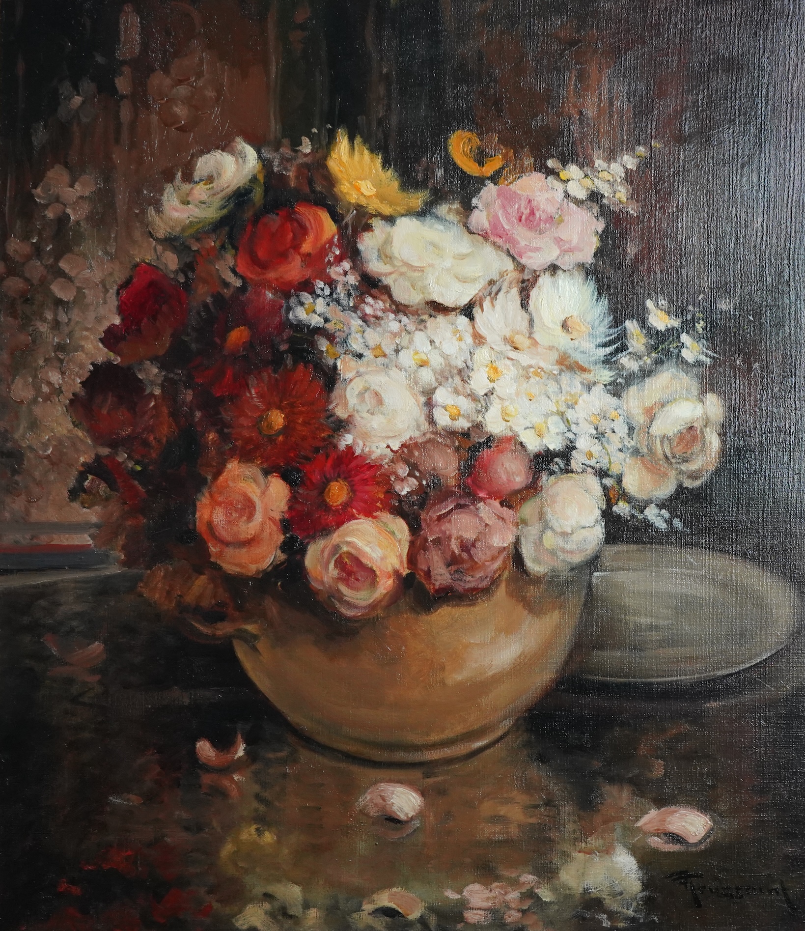 Fernand Toussaint, Belgian 1873–1956, Still life study of mixed flowers in a vase